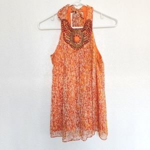 Eci New York halter top orange yellow beads embellish